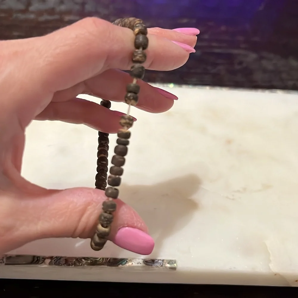 Bracelet set, BFF infinity circle & BoHo brown coconut beads brackets